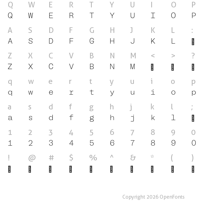 Character Map of BL Melody Mono ExtraLight