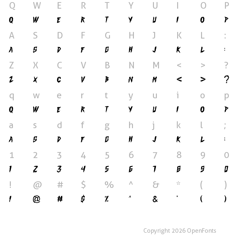 Character Map of Black Bird Regular