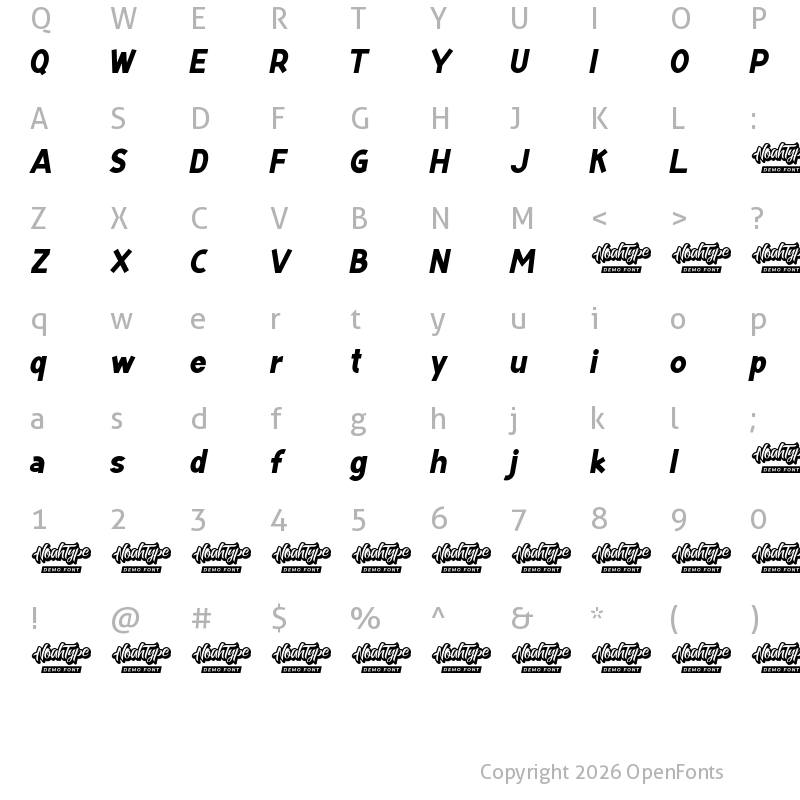 Character Map of Black Bolder Demo Italic