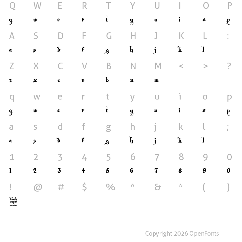 Character Map of Black Empire Regular
