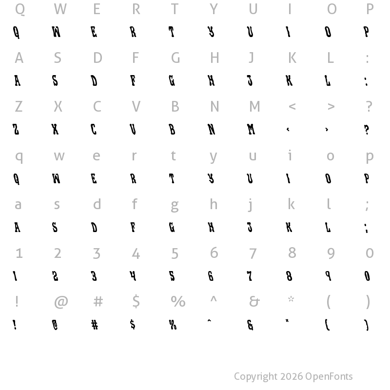 Character Map of Black Gunk Leftalic Italic