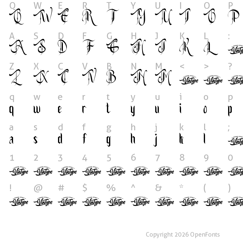 Character Map of Black Jaguar Demo Regular