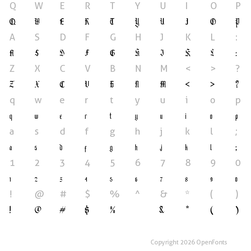 Character Map of Black Knight Regular