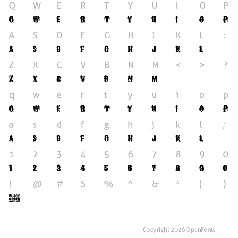 Character Map of Black Order Regular