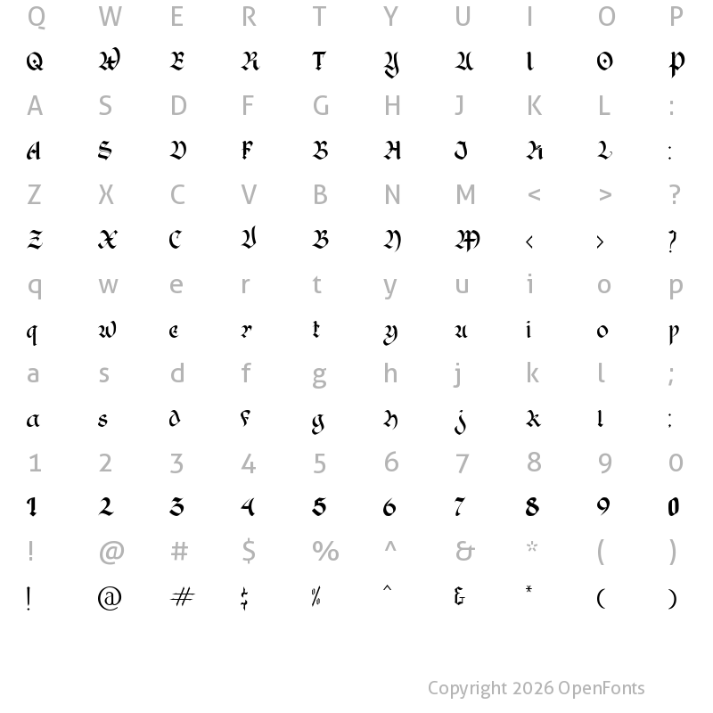 Character Map of Black Rain Regular