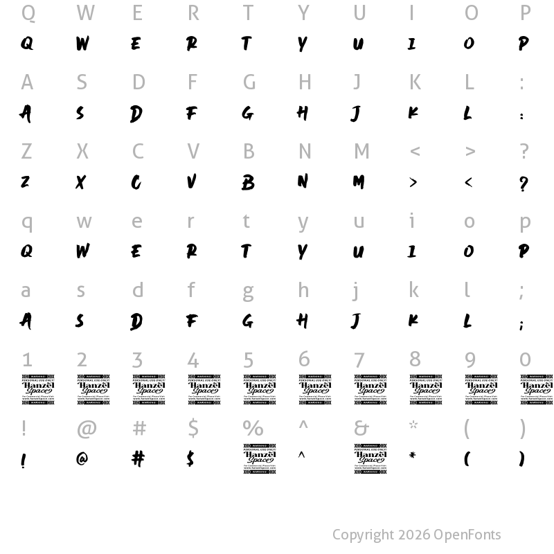 Character Map of Black Rider Regular