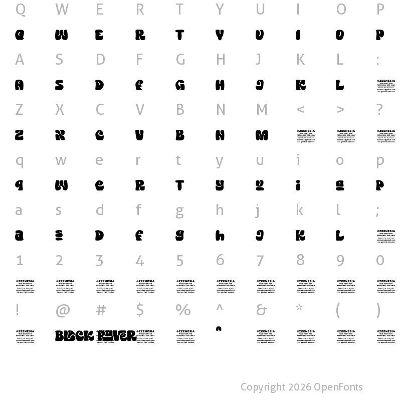 Character Map of Black Rover For Personal Use On Regular