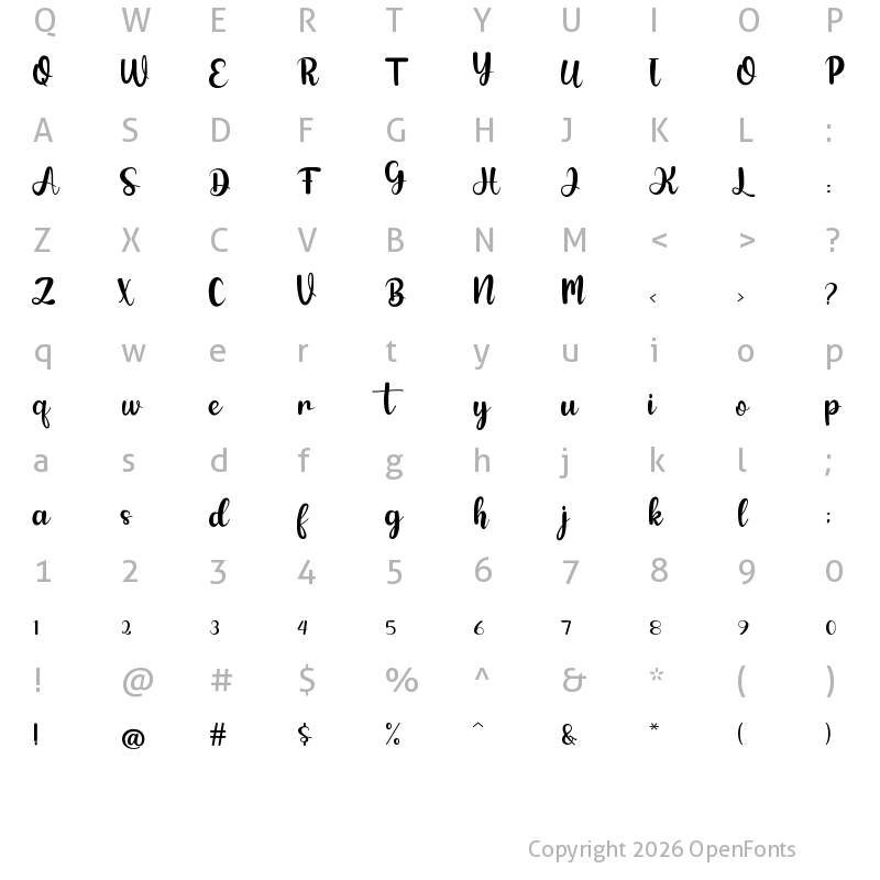 Character Map of Black Swan Regular