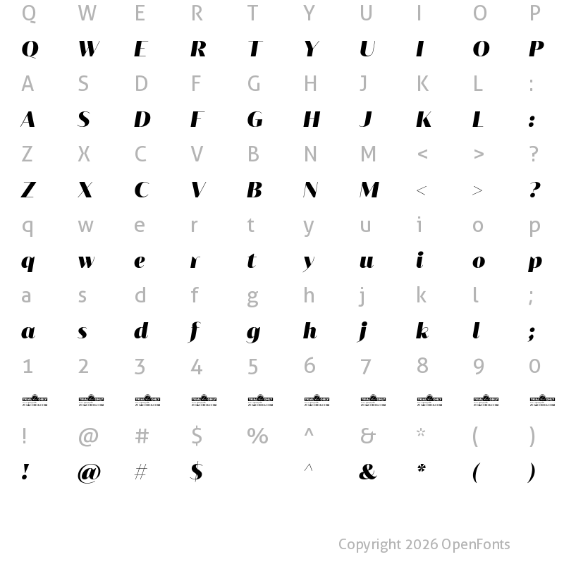 Character Map of Blacker Sans Display Trial Black Italic