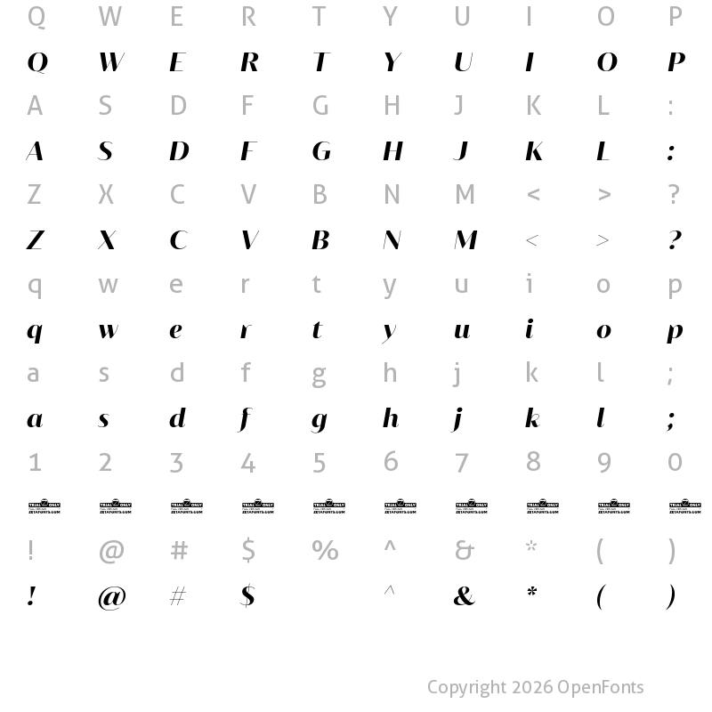 Character Map of Blacker Sans Display Trial Extrabold Italic