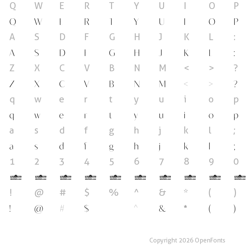Character Map of Blacker Sans Display Trial Extralight
