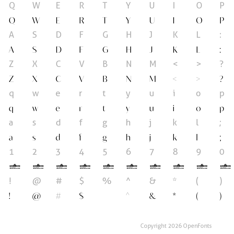 Character Map of Blacker Sans Display Trial Light