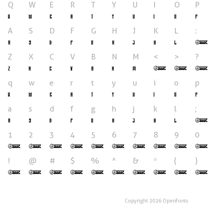 Character Map of Blackjet Demo Bold
