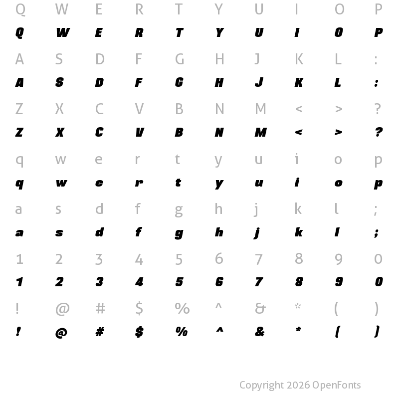 Character Map of BLACKPLOTAN Italic