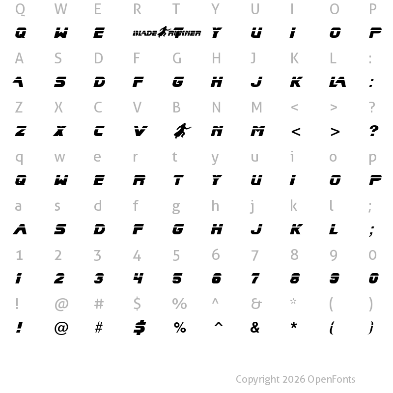 Character Map of Blade Runner Movie Font Regular