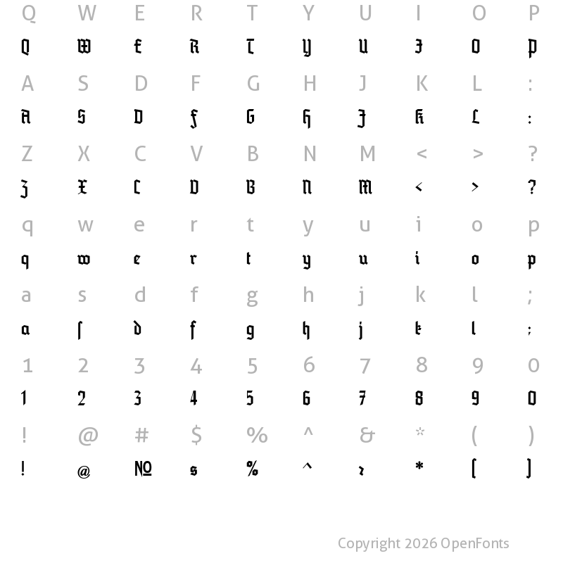 Character Map of Blankenburg Regular