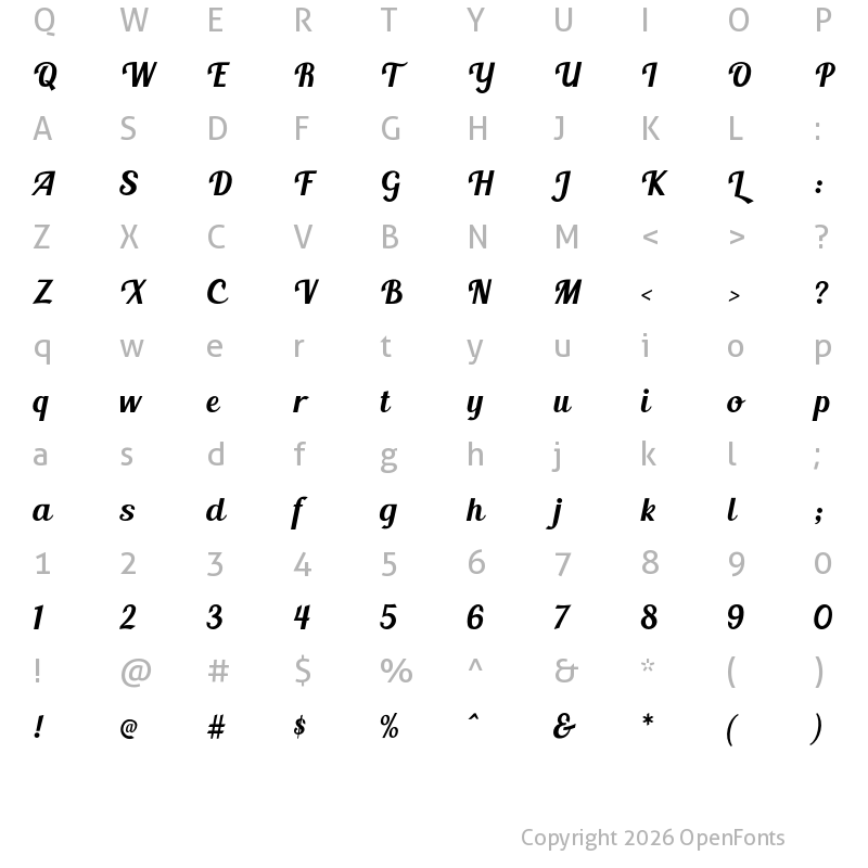 Character Map of Blenda Script Regular