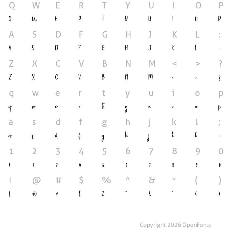 Character Map of Blessing Script Regular