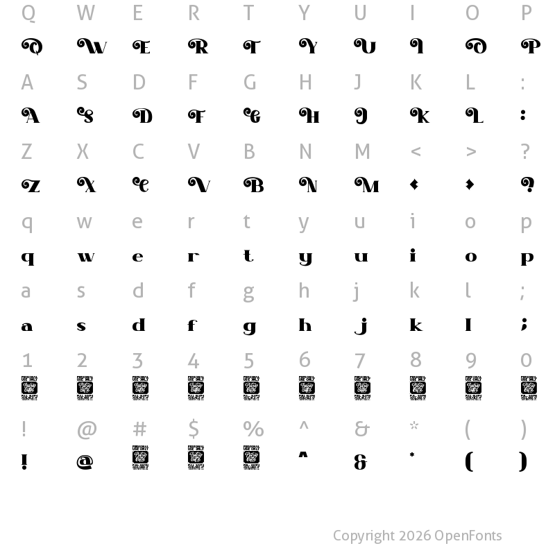 Character Map of Blize Queen Regular