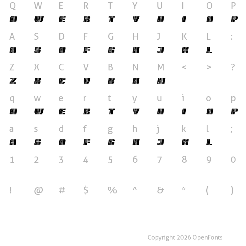 Character Map of Blocchi Reverse Italic