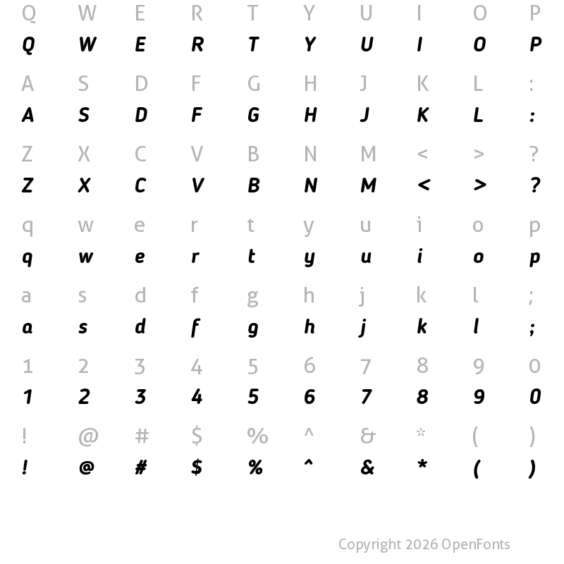 Character Map of Blogger Sans Bold Italic