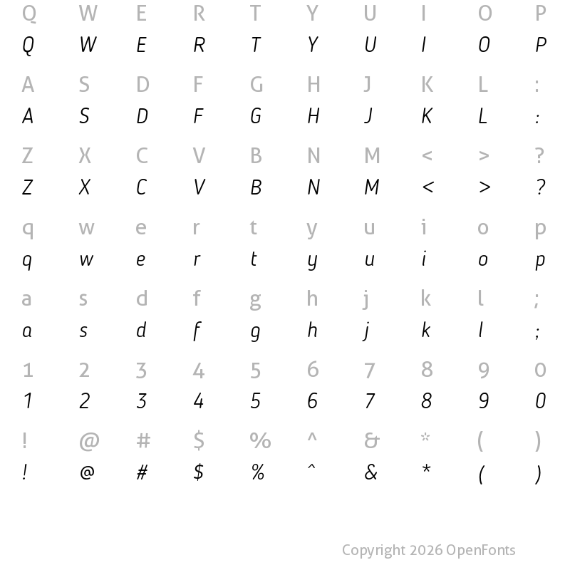 Character Map of Blogger Sans Light Italic