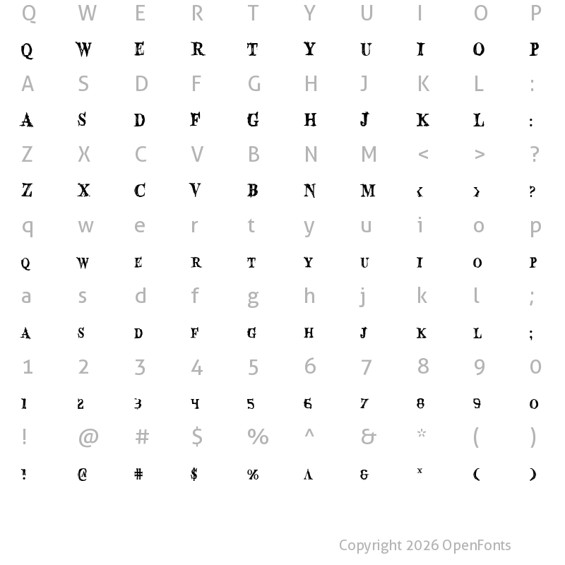 Character Map of Blood Crow Condensed Condensed