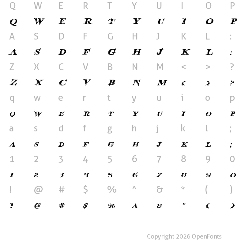 Character Map of Blood Crow Expanded Italic Expanded Italic