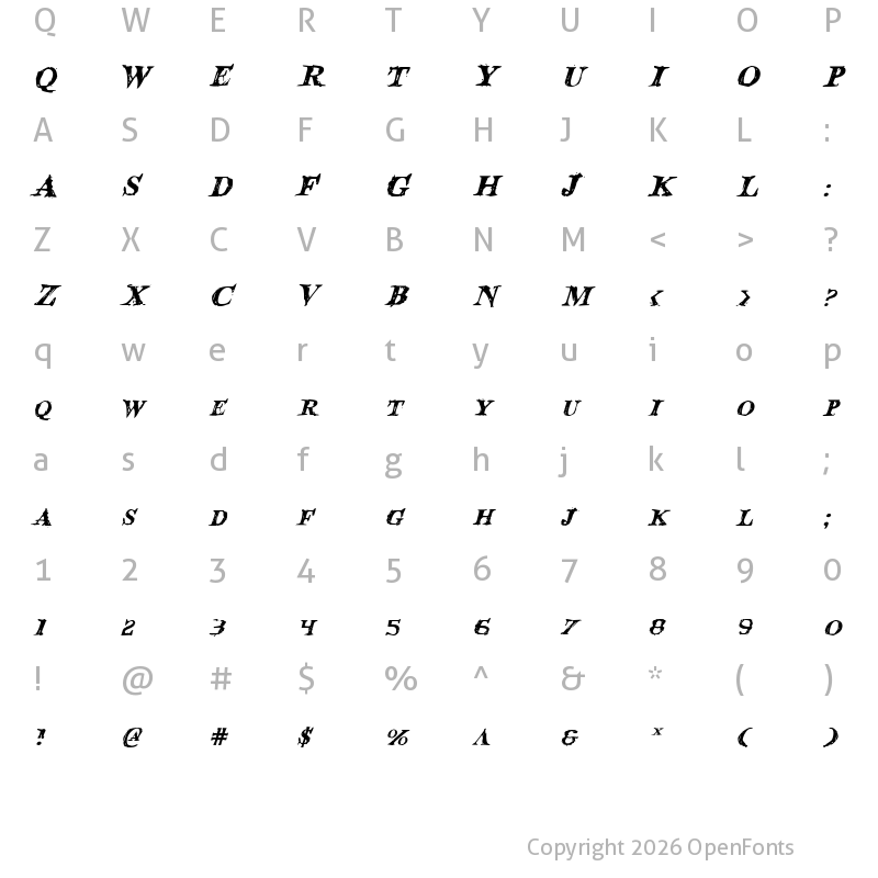 Character Map of Blood Crow Italic Italic