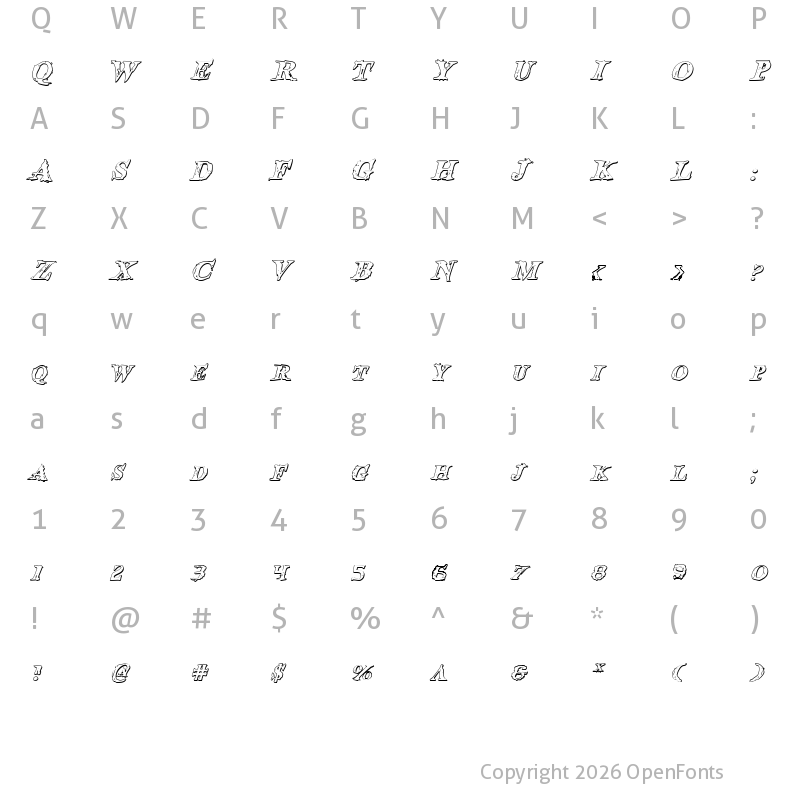 Character Map of Blood Crow Shadow Italic Italic