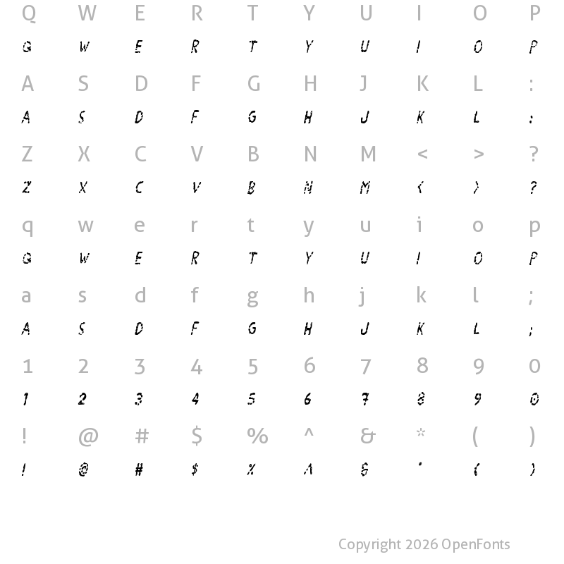 Character Map of Blood Drenched Condensed Ital Regular