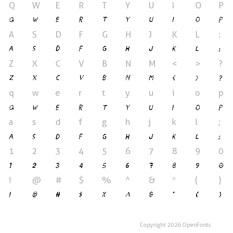 Character Map of Blood Drenched Staggered Ital Regular