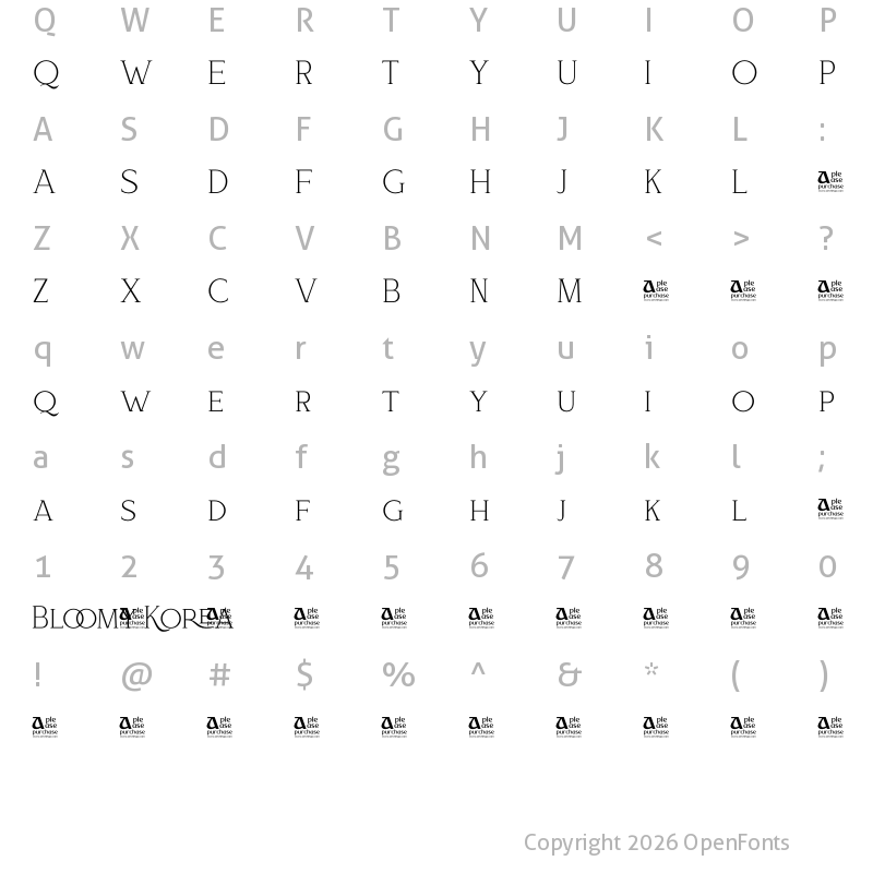 Character Map of Bloomy Korea Regular
