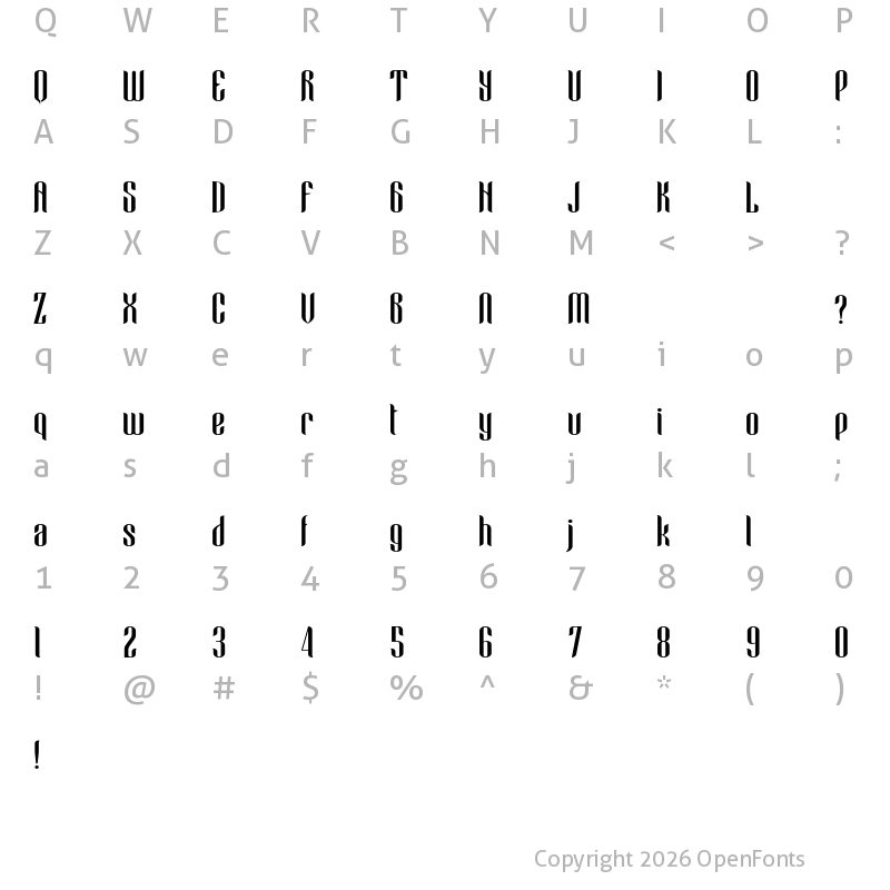 Character Map of Blue Angel - Demo Regular