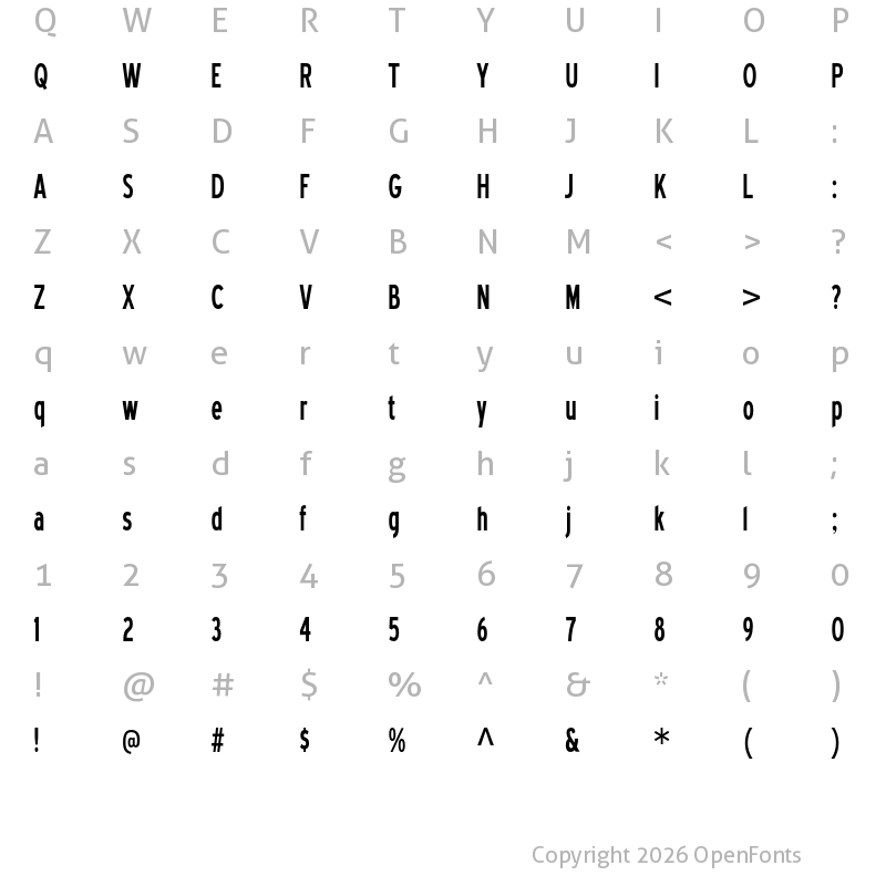 Character Map of Blue Highway Condensed