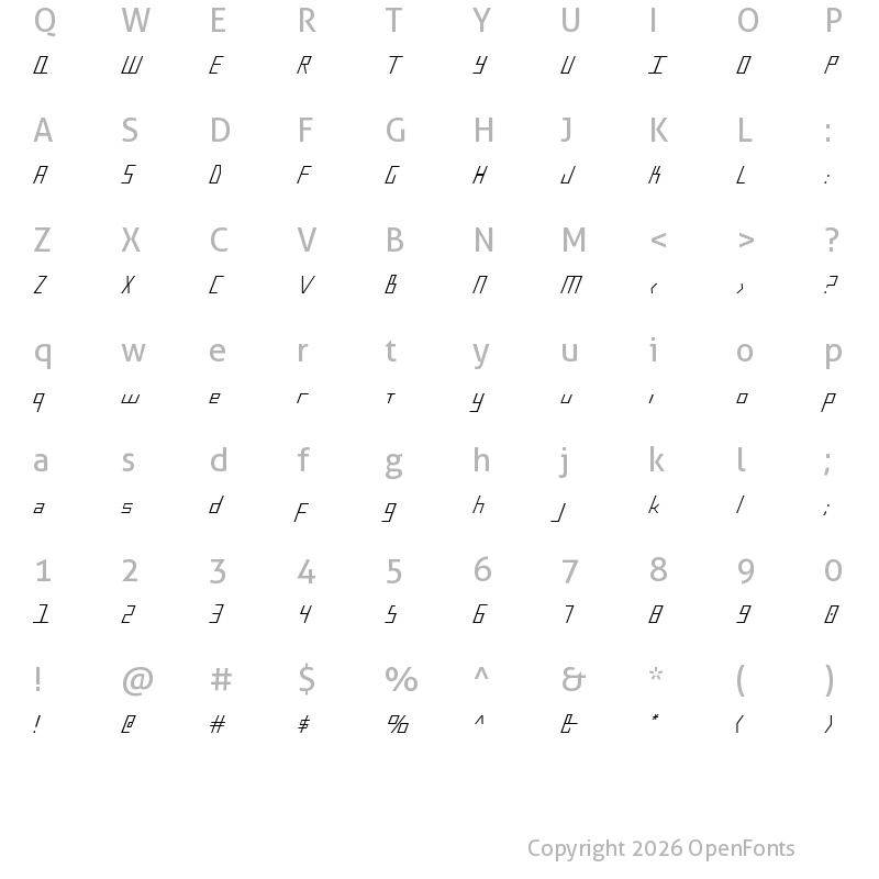 Character Map of Blue July Condensed Condensed