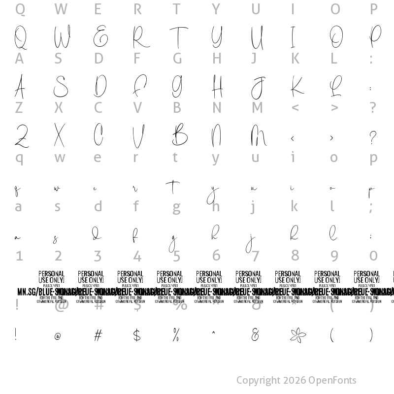 Character Map of Blue Signature PERSONAL USE Regular
