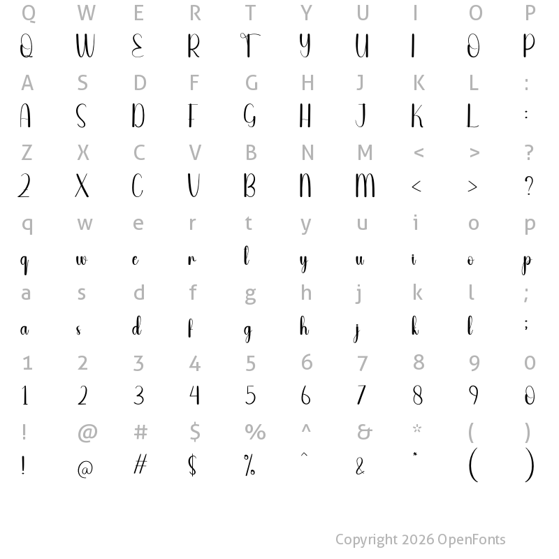 Character Map of Bluebird Regular