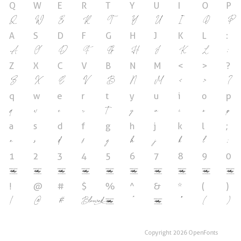 Character Map of Bluewind Personal Use Regular