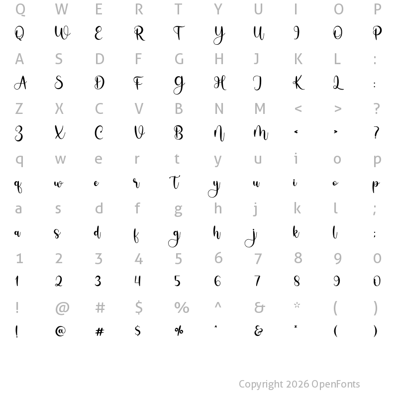 Character Map of Blush Night Regular