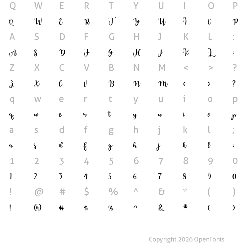 Character Map of Blushine Regular