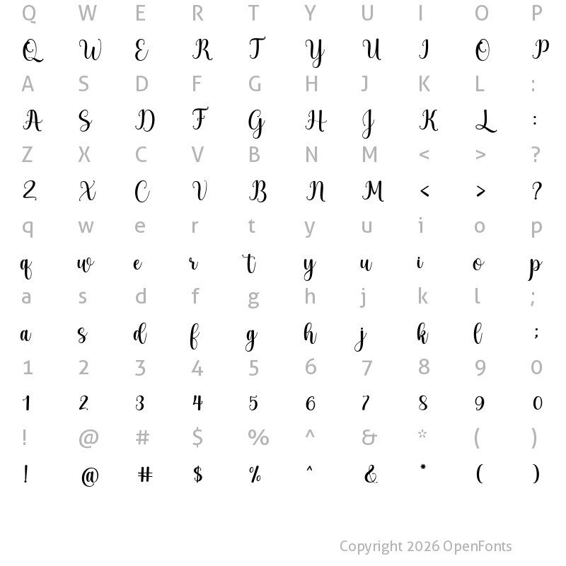 Character Map of Blustina Regular