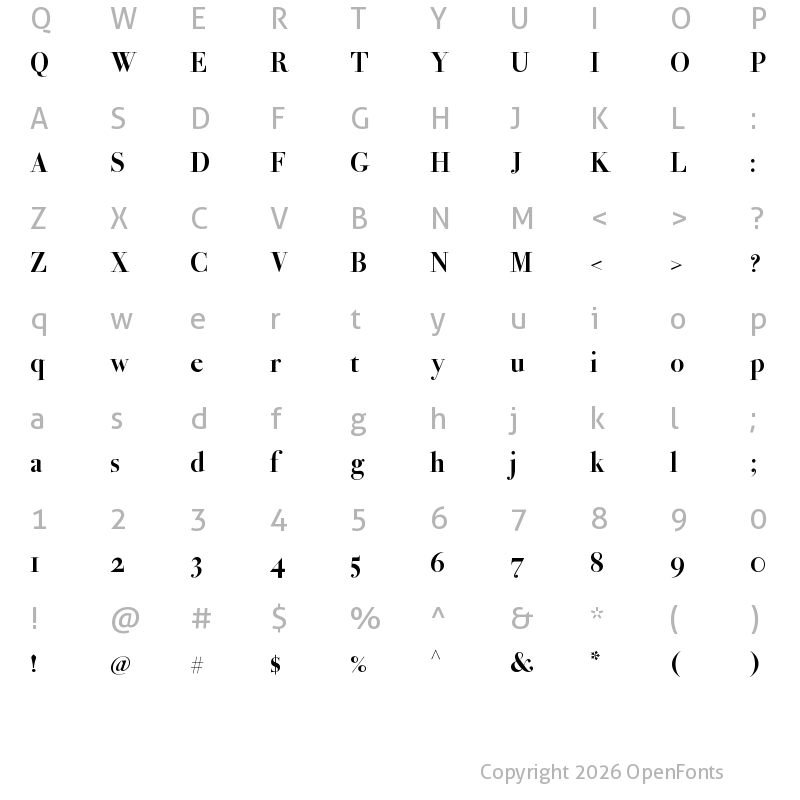 Character Map of Bodoni Ferrara Display Bold