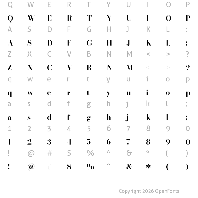 Character Map of Bodoni Moda 72pt Bold