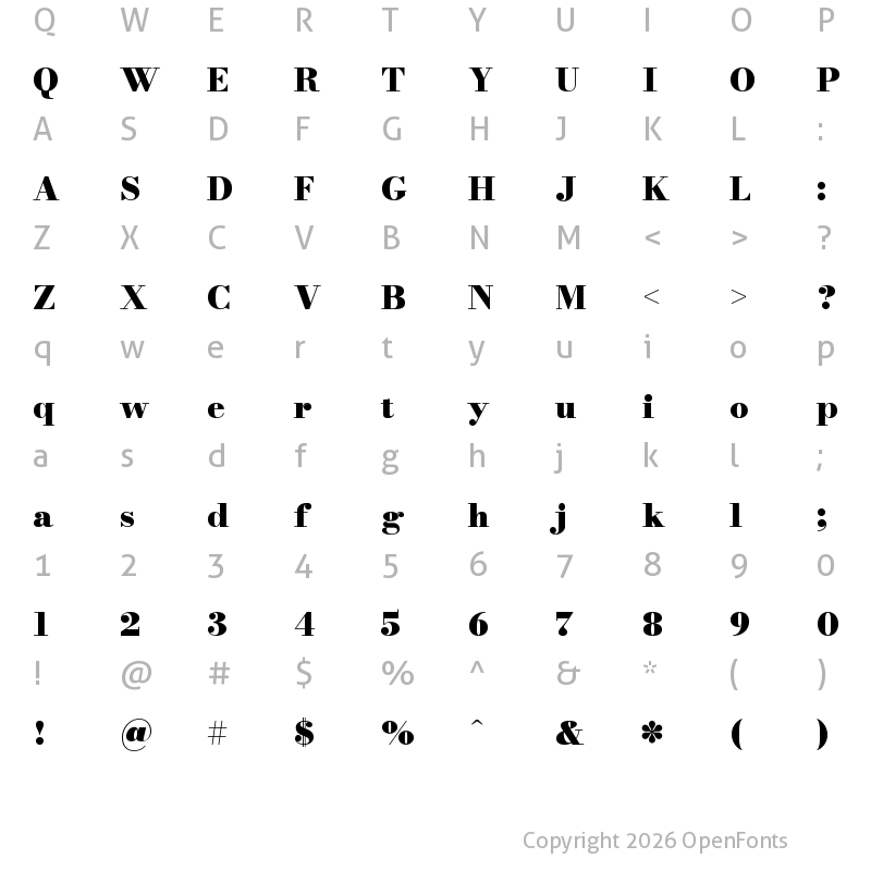 Character Map of Bodoni Moda 9pt Black