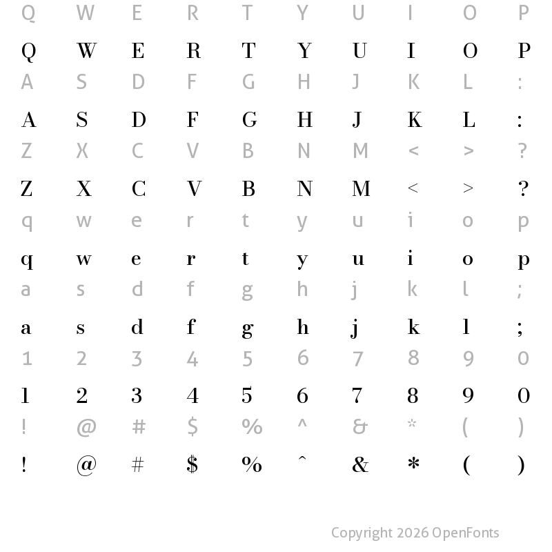 Character Map of Bodoni Moda 9pt Medium