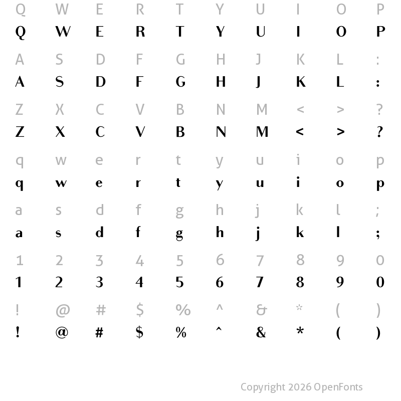 Character Map of Bodoni Sans Text Bold