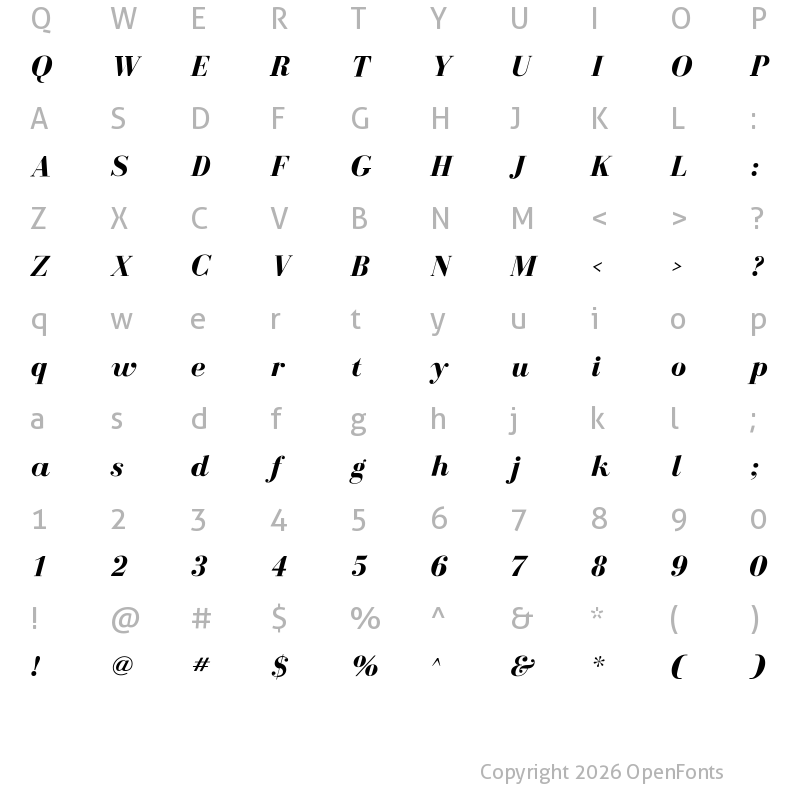 Character Map of BodoniFLF Bold Italic