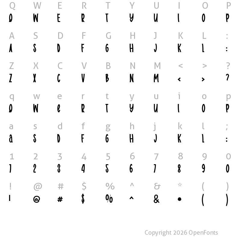 Character Map of Body charms bold Regular
