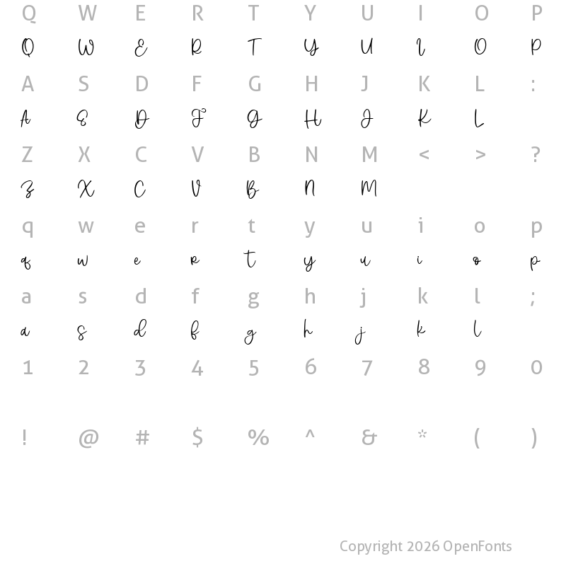 Character Map of Bogatess Script Regular
